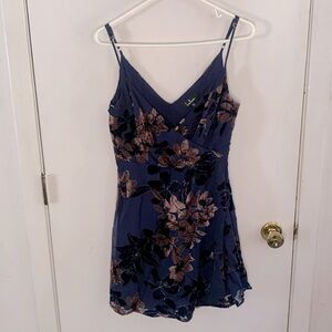 Lulu's At the After Party navy  mini dress with brown navy velvet flowers Size M